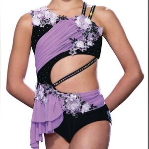 Glamour solo dance costume purple lavender black rhinestone lyrical LC child
